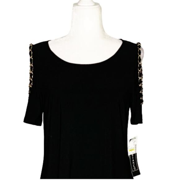 Coco Bianco Top Black Cold Shoulder Chain Strap Detail Top Size Medium NEW - Picture 4 of 13